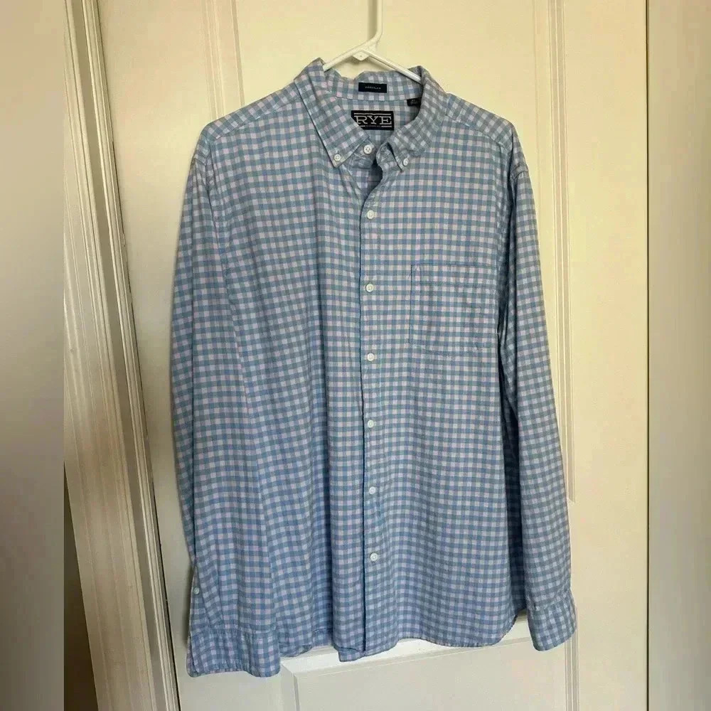 Men’s Hawker Rye pink/blue gingham patterned button down shirt, size XL